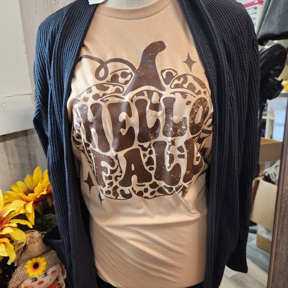 Hello Fall Soft Unisex Tee--Leopard pumpkin print shirt